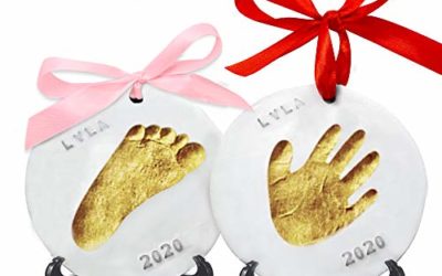 Baby Handprint Footprint Ornament Keepsake Kit – Personalized Baby Prints Ornaments for Newborn – Baby Nursery Memory Art Kit – Baby Shower Gifts, Christmas Gifts (Gold Paint)