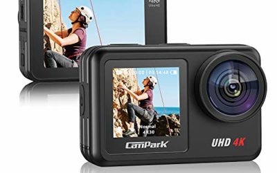 Campark V40 Action Camera 4K/30FPS WiFi Dual Touch Screen EIS Remote Control Vlog Camera 20MP Waterproof Camera 131 Feet Webcam with 2X 1350mAh Batteries and Accessories Compatible with gopro