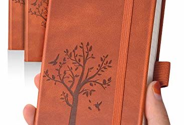 Pocket Notebook Mini Journal Notepad 2-Pack, 3.5" x 5.5" pocket notebook hardcover Total 400 Pages Thick Lined Paper with Inner Pockets with Brown Leather Small Notebook