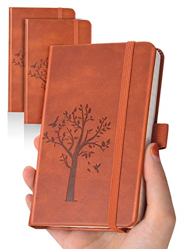 Pocket Notebook Mini Journal Notepad 2-Pack, 3.5" x 5.5" pocket notebook hardcover Total 400 Pages Thick Lined Paper with Inner Pockets with Brown Leather Small Notebook