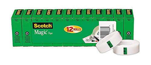 Scotch Magic Tape, 12 Rolls, Numerous Applications, Invisible, Engineered for Repairing, 3/4 x 1000 Inches, Boxed (810K12)