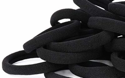 50PCS Black Hair Ties for Women, Cotton Seamless Hair Bands, Elastic Ponytail Holders, No Damage for Thick Hair, 2 Inch in Diameter, by Nspring