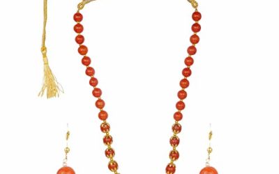Efulgenz Boho Indian Bollywood Antique Gold Plated Faux Pearl Beaded Bridal Wedding Strand Statement Orange Necklace Earrings Jewelry Set