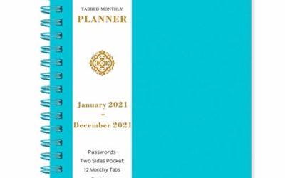 2021 Monthly Planner – 12-Month Planner with Tabs & Pocket, Contacts and Passwords, 6.3" x 8.4", Thick Paper, Jan. – Dec. 2021, Twin-Wire Binding – Teal by Artfan