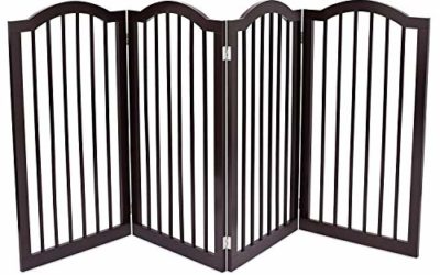 Internet's Best Pet Gate with Arched Top – 4 Panel – 36 Inch Tall Fence – Free Standing Folding Z Shape Indoor Doorway Hall Stairs Dog Puppy Gate – Fully Assembled – Espresso – MDF