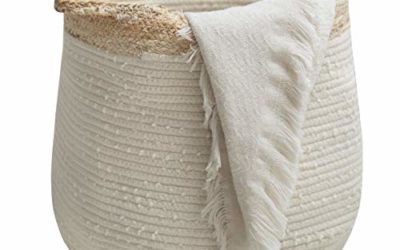 LA JOLIE MUSE Rope Basket Woven Storage Basket – Laundry Basket Large 17.3X 15 x 14.1 Inches Cotton Blanket Organizer, Baby Nursery Containers White Home Decor Gift