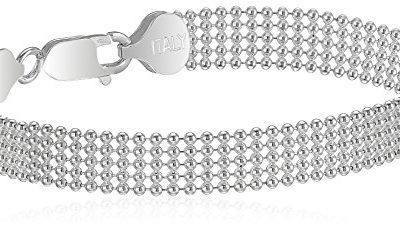 Amazon Collection Sterling Silver Five-Row Shot Bead Chain Bracelet, 8"