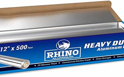 Rhino Aluminum Heavy Duty Aluminum Foil | Rhino 12 x 500 Foot Long Roll, 25 Microns Thick | Commercial Grade & Extra Thick, Strong Enough for Food Service Industry (Pack of 1)