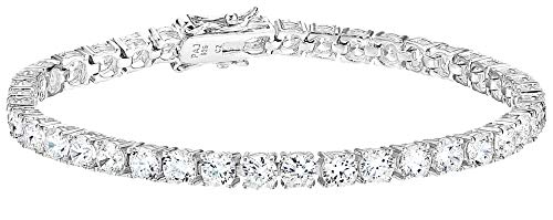 Amazon Essentials Platinum Plated Sterling Silver Round Cut Cubic Zirconia Tennis Bracelet (4mm), 7.5"