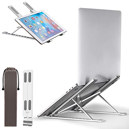 Laptop Stand, BY4U Laptop Holder Riser Computer Tablet Stand Aluminum 9-Angles Adjustable, Foldable Portable Desk Holder Compatible with MacBook,iPad, HP, Dell, Lenovo, More 7-17” Laptops (Silver)