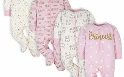 Gerber Baby Girls' 4 Pack Sleep N' Play Footies, Princess Pink, 3-6 Months