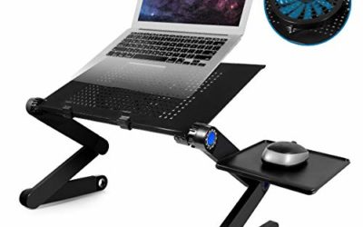 Laptop Table, Adjustable Laptop Bed Table, Portable Laptop Workstation Notebook Stand Reading Holder with Large Cooling Fan & Mouse Pad，Ergonomic Lap Desk TV Bed Tray Standing Desk
