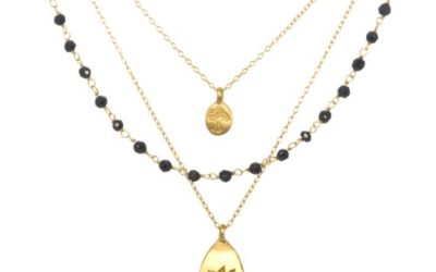 Satya Jewelry Classics Onyx Lotus and Tree of Life Triple-Chain Necklace (18-Inch)