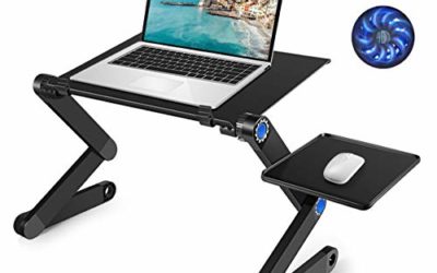Laptop Table, Adjustable Laptop Bed Table, Laptop Computer Stand, Portable Laptop Workstation Notebook Stand Reading Holder with 2 CPU Cooling Fans and Mouse Pad in Bed Couch Sofa Office