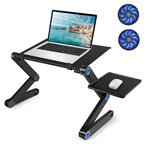 Laptop Table, Adjustable Laptop Bed Table, Laptop Computer Stand, Portable Laptop Workstation Notebook Stand Reading Holder with 2 CPU Cooling Fans and Mouse Pad in Bed Couch Sofa Office