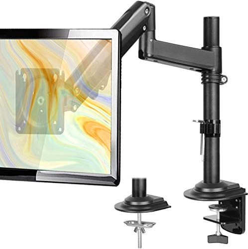 ErGear Single Monitor Desk Mount Stand, Adjustable Gas Spring Monitor Arm Mount Swivel Articulating with C Clamp Grommet Mounting for Most 22-34 Inch Flat Curved Monitors, Hold up to 26.5lbs