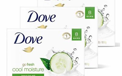 DOVE BAR Go Fresh Beauty Bar Gentle Cleanser for Softer and Smoother Skin Cool Moisture with 1/4 Moisturizing Cream, More Moisturizing than Bar Soap 8 Bars 3 Count, 3.75 Ounce, 24 Count