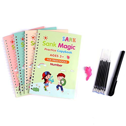 Sank Magic Practice Copybook for Kids – The Print Handwiriting Workbook-Reusable Writing Practice Book （Four Books with Pen）