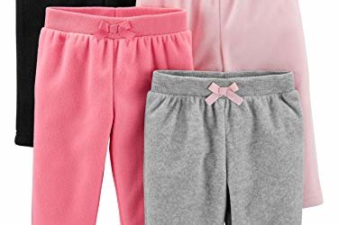 Simple Joys by Carter's Girls' 4-Pack Fleece Pants, Pink/Black/Heather Grey, 6-9 Months