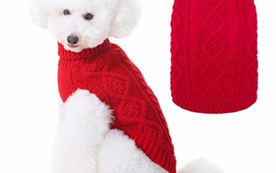 Turtleneck Knitted Dog Sweater – Classic Cable Knit Dog Jumper Coat, Warm Pet Winter Clothes Outfits for Dogs Cats in Cold Season