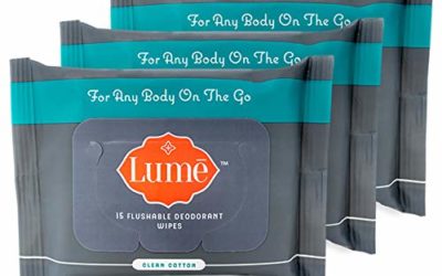 Lume Natural Deodorant Wipes, Flushable Body and Underarm Cleansing Wipes, 15 Count (Pack of 3)