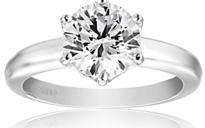 Amazon Collection Platinum-Plated Sterling Silver Solitaire Ring set with Round Swarovski Zirconia (2 cttw), Size 6