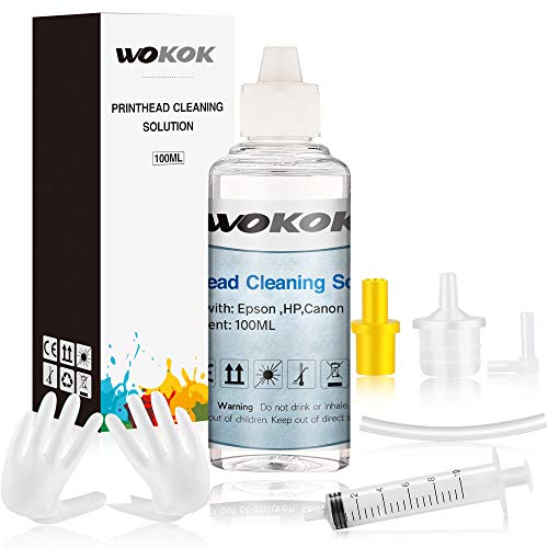 WOKOK Printhead Cleaner Kit | Printhead Cleaning Kit | for Inkjet Printers HP/Brother/Epson/Canon WF-7710 WF-3640 7620 8600 8610 8620 WF-2750 WF-2650 ET-2750 ET-2650 C88 Liquid Printers Nozzle（100ml）