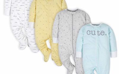 Gerber Baby 4-Pack Sleep N' Play, Words Grey, 0-3 Months