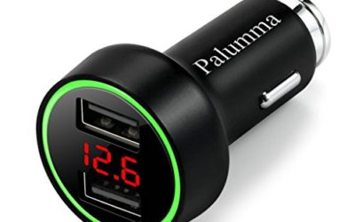 Palumma 24W/4.8A Dual USB Car Charger, 12V to USB Outlet with Cigarette Lighter Voltage Meter LED/LCD Display Battery Low Voltage Warning (Black)