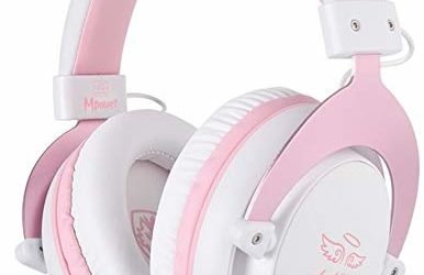SADES MPOWER Stereo Gaming Headset for PS4, PC, Mobile, Noise Cancelling Over Ear Headphones with Retractable and Flexible Mic & Soft Memory Earmuffs for Laptop Nintendo Switch Games-Angel Edition