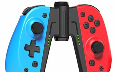 KINVOCA C25 Joy Pad Controller for Nintendo Switch, Replacement for Switch Joycon, Wired/Wireless Switch Controller, Programmable Macros, Turbo, Motion Control & Dual Shock, Red and Blue with Grip