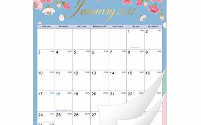 2021 Calendar – 12 Monthly Wall Calendar with Thick Paper, 12" x 17", Jan – Dec 2021 Twin-Wire Binding + Hanging Hook + Large Blocks with Julian Dates – Floral