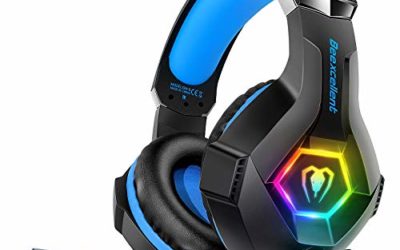 Gaming Headset PS4 Headset Pro 7.1 Surround Sound Noise Canceling Flexible Mic with 2pcs Mic Cover RGB LED Light Memory Earmuffs for Xbox one Nintendo Switch PC