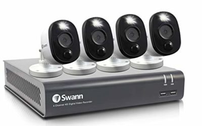 Swann 4 Channel 4 Camera Security System, Wired Surveillance 1080p HD DVR 1TB HDD, Audio Capture, Weatherproof, Color Night Vision, Heat & Motion Sensing Warning Light, Alexa + Google, SWDVK-445804WL