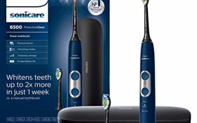 Philips Sonicare ProtectiveClean 6500 Rechargeable Electric Toothbrush with Charging Travel Case and Extra Brush Head, Navy HX6462/07