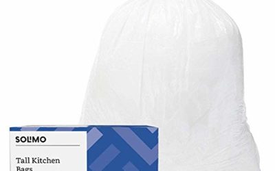 Amazon Brand – Solimo Tall Kitchen Drawstring Trash Bags, 13 Gallon, 45 Count