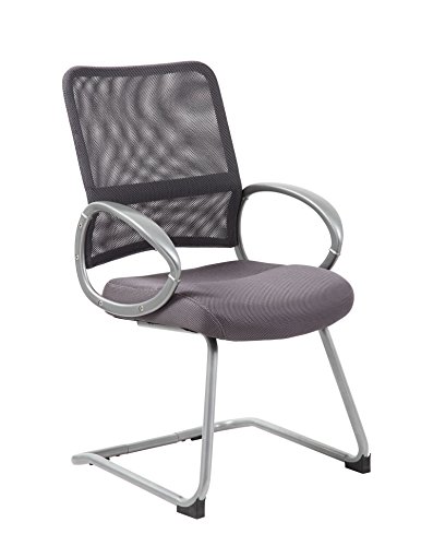 Boss Office Products Mesh Back Guest Chair with Pewter Finish in Charcoal Grey