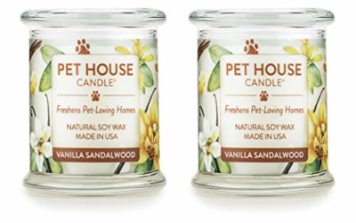 One Fur All 100% Natural Soy Wax Candle, 20 Fragrances – Pet Odor Eliminator, Up to 60 hrs Burn Time, Non-Toxic, Reusable Glass Jar Scented Candles – Pet House Candle, Vanilla Sandalwood – Pack of 2