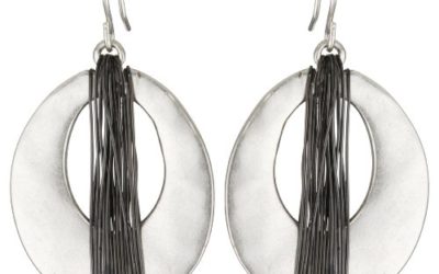 Kenneth Cole New York Silver-Tone and Hematite-Color Wire Wrapped Oval Hoop Drop Earrings