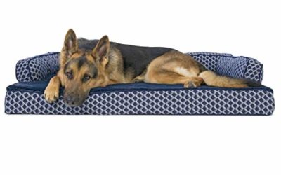 Furhaven Pet Dog Bed – Orthopedic Plush Faux Fur and Décor Comfy Couch Traditional Sofa-Style Living Room Couch Pet Bed with Removable Cover for Dogs and Cats, Diamond Blue, Jumbo