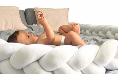 LOAOL Baby Bed Bumper Knotted Braided Plush Nursery Cradle Decor Newborn Gift Pillow Cushion Junior Bed Sleep Bumper (White, 13.1 Feet)