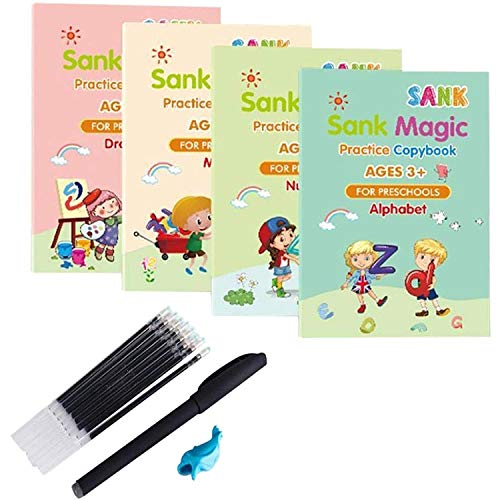 Magic Practice Copybook, Number Tracing Book for Preschoolers with Pen, Magic Calligraphy Copybook Set Practical Reusable Writing Tool for Age 3-5 Calligraphy Simple Hand Lettering