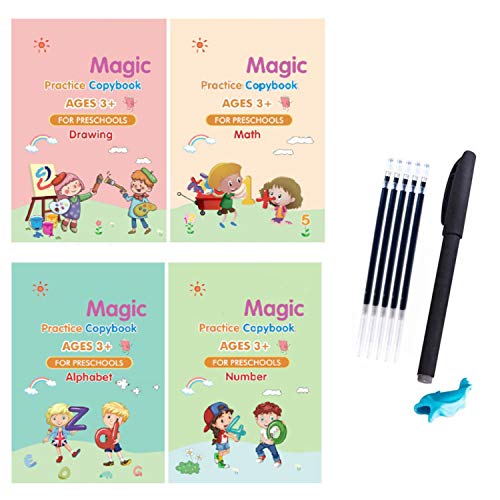 English Magic Practice Copybook, Magic Calligraphy That Can Be Reused Handwriting Copybook Set Reusable Calligraphy Copybook Tracing Book for Children Calligraphic Letter Writing