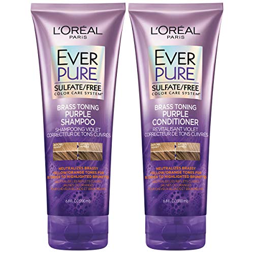 L'Oreal Paris EverPure Brass Toning Purple Shampoo and Conditioner Kit, 6.8 Ounce, Set of 2