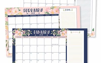 Navy Floral 2021-2022 Desk Calendar, Large Monthly Wall Planner, 18 Month Academic Desktop Calendar or Fridge Planning Blotter Pad, Pink Notes Section for Teachers, Family or Business Office 11×17"