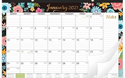 2021 Desk Calendar – 12 Monthly Desk/Wall Calendar 2-in-1, 16.8" x 12", January – December 2021 with Corner Protectors, Ruled Blocks – Black Floral