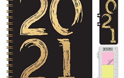 HARDCOVER 2021 Planner: (November 2020 Through December 2021) 5.5"x8" Daily Weekly Monthly Planner Yearly Agenda. Bookmark, Pocket Folder and Sticky Note Set (Black/Gold 2021)