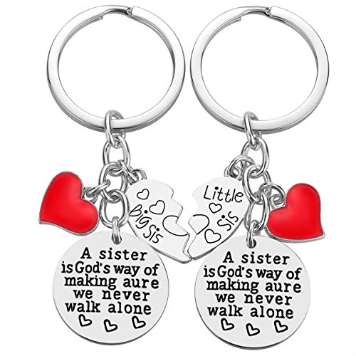 Sister Gifts from Sister – 2PCS Big Sister Little Sister Matching Heart Keychain A Sister is God's Way of Making Sure We Never Walk Alone Sister Keychain Birthday Gifts for Sister