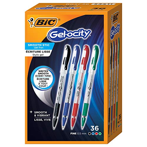 BIC Gel-ocity Smooth Stic Gel Pen, Fine Point (0.5mm), Assorted Business Colors – Box of 36 Assorted Gel Stick Pens