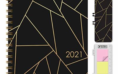HARDCOVER 2021 Planner: (November 2020 Through December 2021) 5.5"x8" Daily Weekly Monthly Planner Yearly Agenda. Bookmark, Pocket Folder and Sticky Note Set (Black Gold Triangles)